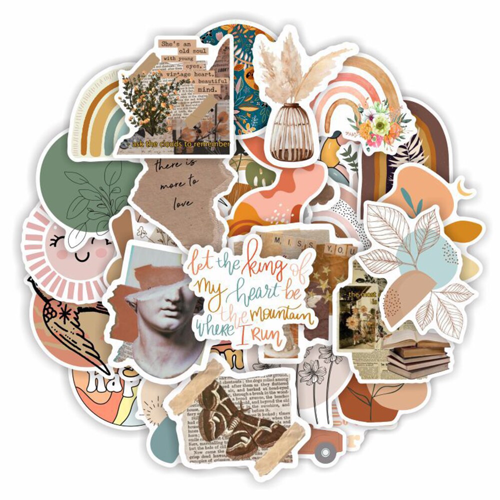10/30/50/100 stück cartoon-retro-kunst-boho-aufkleber, ästhetische vintage-niedliche aufkleber, dekoration für laptop, handy, koffer, scrapbook