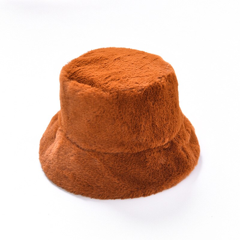 Wo1 pc imiteret pels vinter varm fiskerhue til kvinder ensfarvet feriehætte fortykket blød spand hat ankomst: Orange