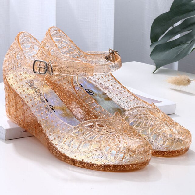 plastic sandals ladies transparent non-slip beach shoes: Gold / 36
