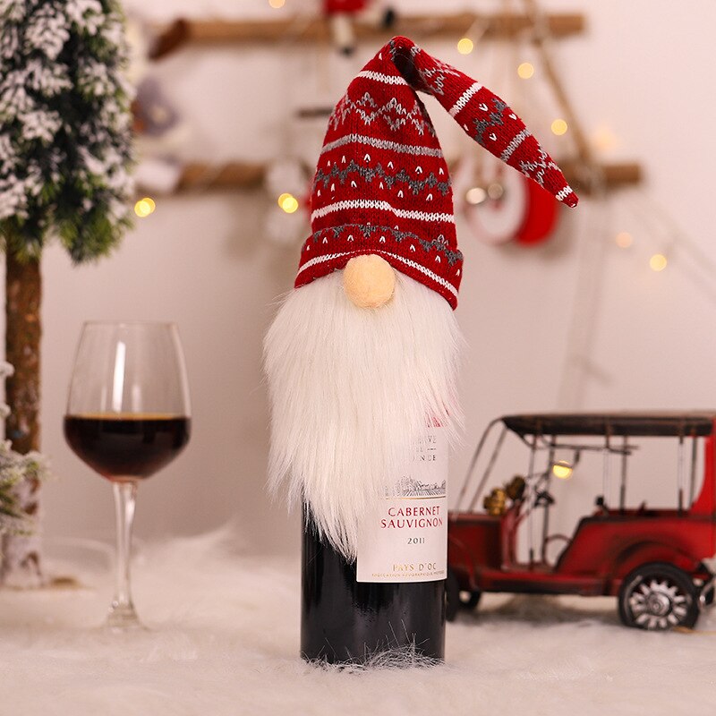 Bolsas navideñas para botellas de vino, envoltura de lana de punto sin rostro de Santa, cubierta de botella de vino tinto de Navidad, envoltura de botella de champán, decoración de Navidad: wine red