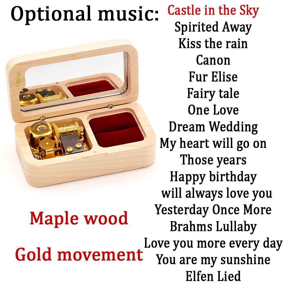 Sinzyo solid wood jewelry box ring music box for year Christmas wedding and birthday For Valentine's day: Maple-Gold plated