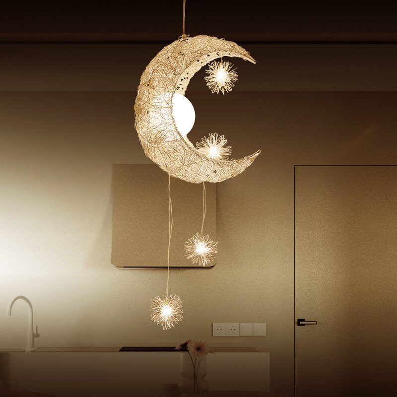 Maan led ster kroonluchter slaapkamer meisjeskamer kinderkamer kroonluchter stijl decor hanglamp  g4 kinder lusters led lampen
