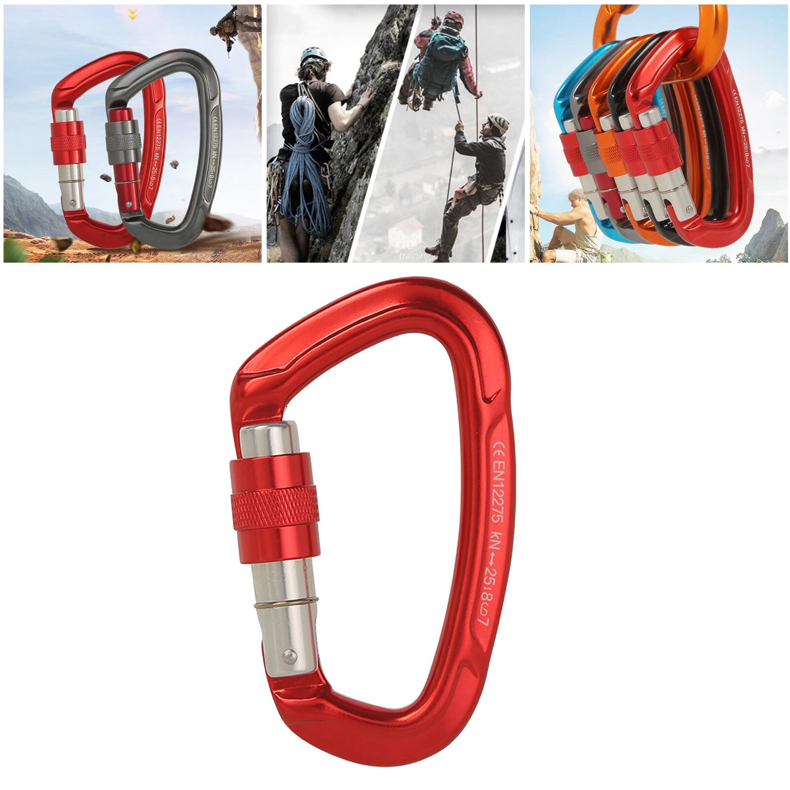 Climbing Carabiners CE Certificated 25KN (5620 lbs) High Strength Large Locking: Red