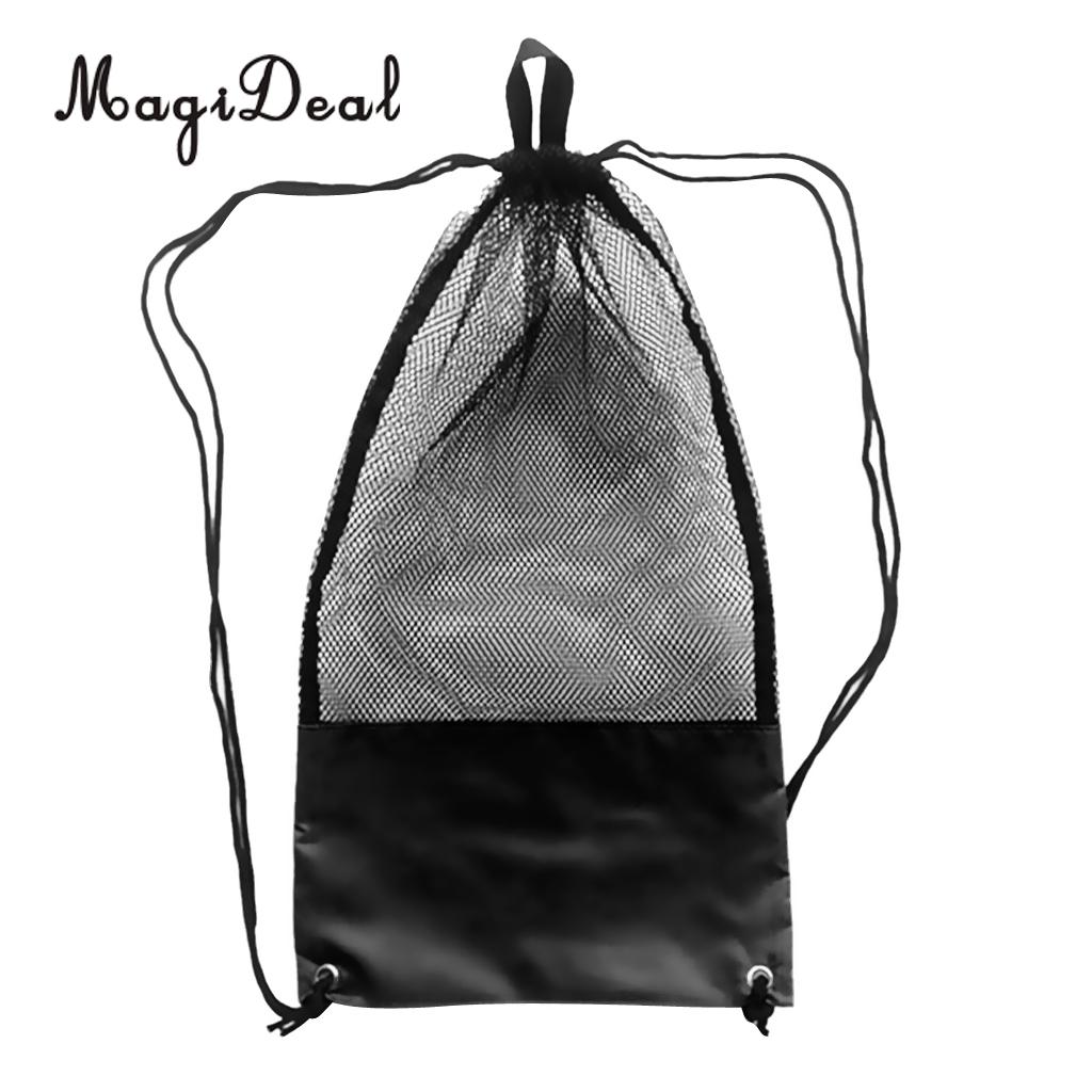 MagiDeal Adjustable Mesh Drawstring Bag for Snorkeling Scuba Diving Fins Goggles Mask Black Beach Sea Kayaking Surfing Equipment