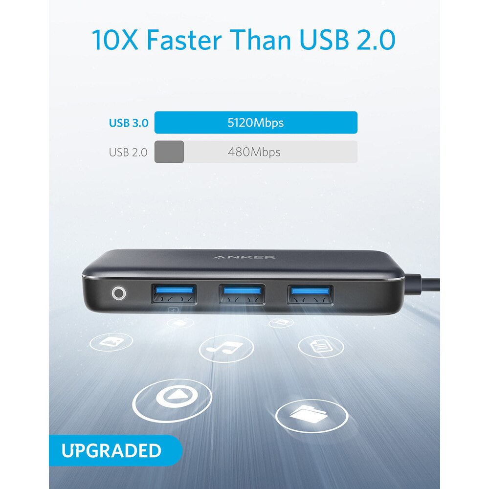 Anker USB C Hub,4-in-1 USB C Adapter,60W Power ,3 USB 3.0 Ports,for MacBook Pro 13'' ,Chromebook,XPS etc