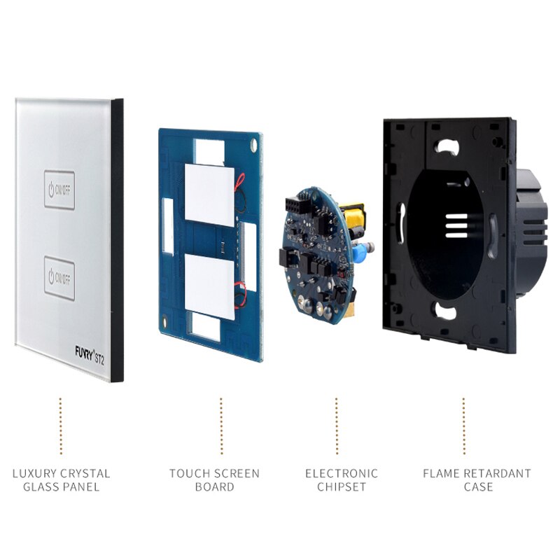 EU standard Touch Switch Light Control Sensor Switch Luxury Wall Switch Panel ST2 2 Gang 170-240V Crystal Tempered Glass
