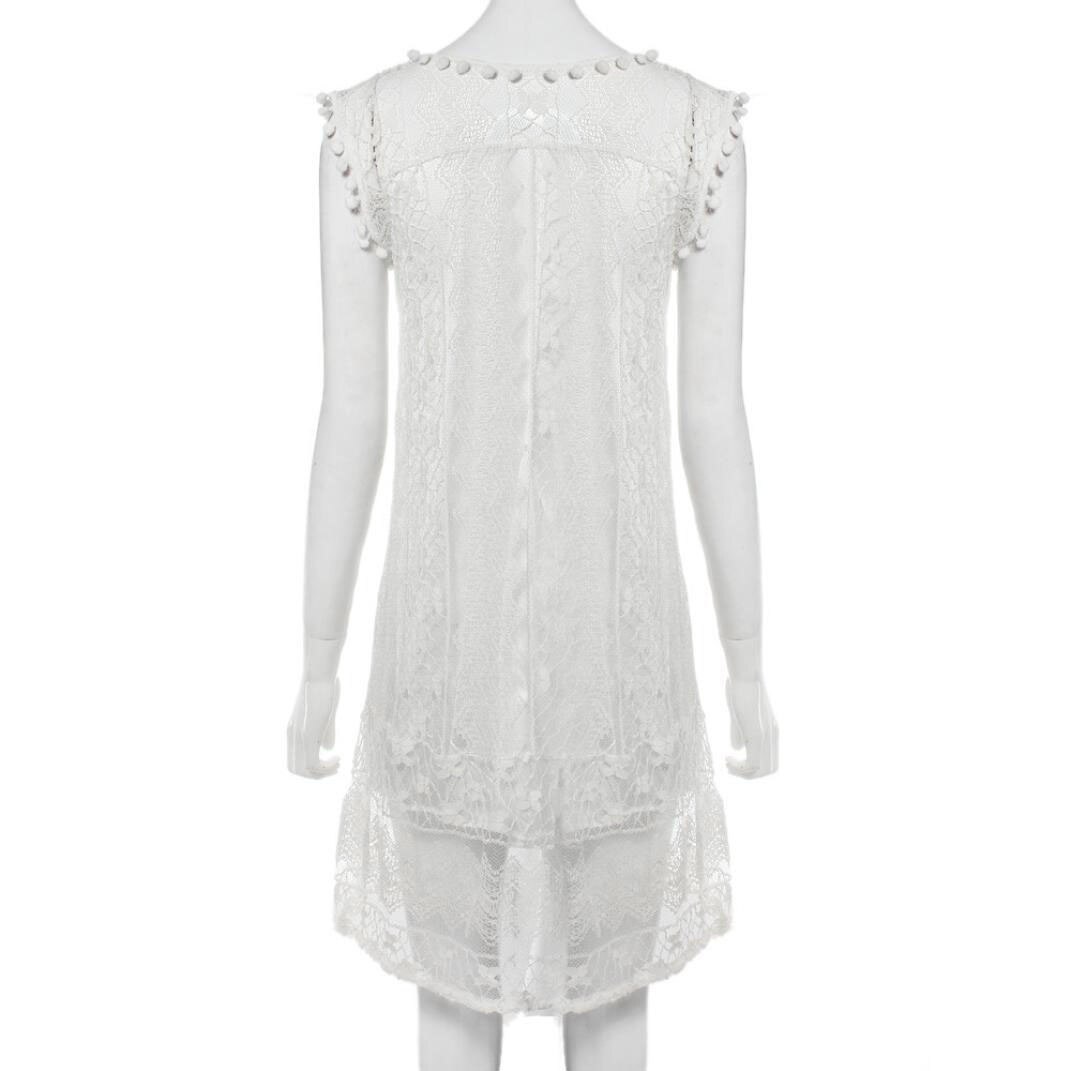 Mulher vestido branco sem mangas casual rendas praia vestidos curtos cor sólida verão das mulheres vestido elegante da donna