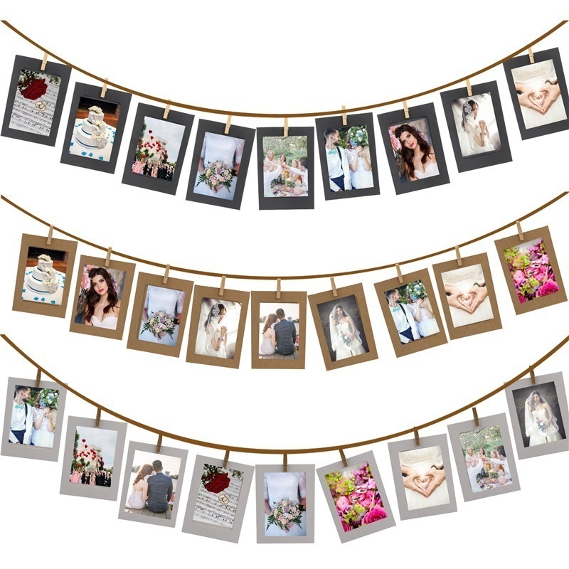 10 Pcs Diy Kraftpapier Fotopapier Frame Met Clips Foto Opknoping Muur Foto Album Touw Familie Geheugen Frame Thuis decor Craft