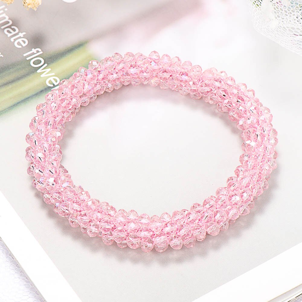 1PC à la élastique bande de caoutchouc cheveux corde cheveux cravates cristal élastique pour queue de cheval bandeau pour femmes filles: pink
