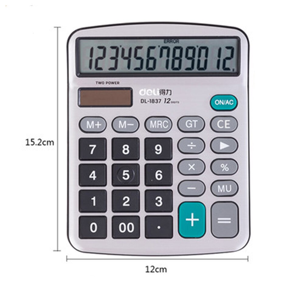 Deli Calculator 12 Digits Display Dual Power Supply Portable Desktop Calculator For Office School Business Accounting Tool Use: 1837 metal ver