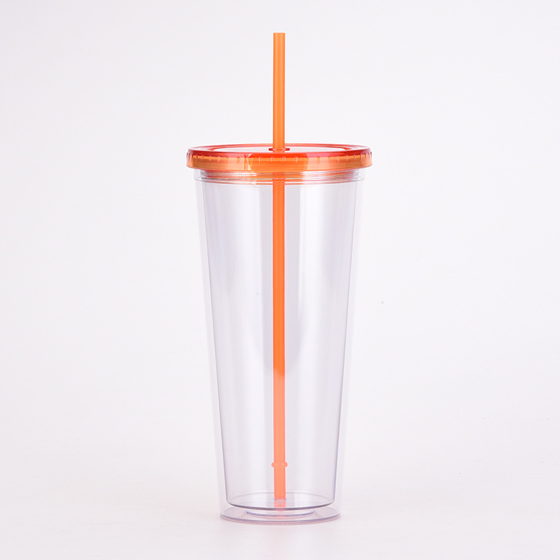 Gorąca sprzedaż 32oz plastikowe kubki stożkowe z pokrywką i słomką podwójna ściana wyczyść butelka na sok Drinkingware wielokrotnego użytku kubek wody na imprezę: E