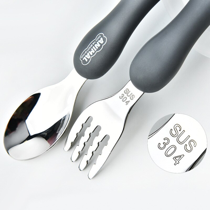 Baby Feeding Material Cartoon Cutlery Suit Student Stainless Steel Tableware Animal Fork Spoon Set Utensils Eating Gadgets