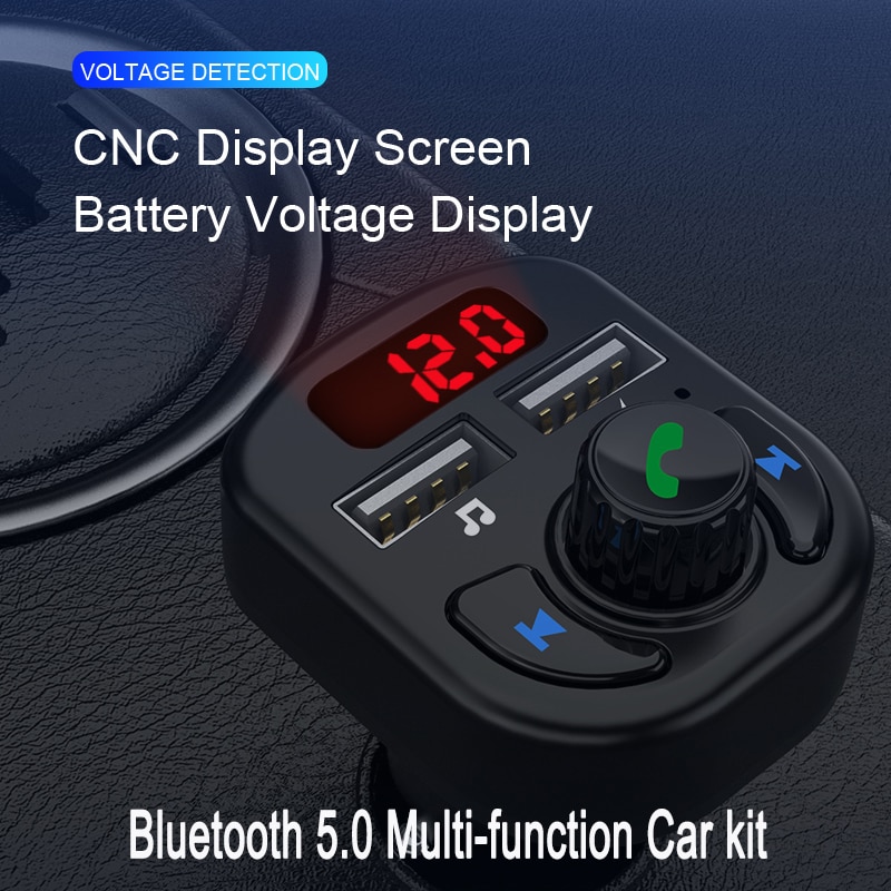 Bluetooth FM radio Music Transmitter 5.0 Handsfree Wireless TF card U-disk Audio Dual 3.1 A USB Phone Charger Digital Voltmeter