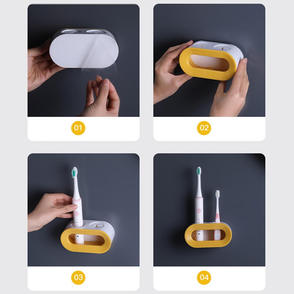 Estante de cepillo de dientes eléctrico de doble orificio para el hogar, estante de almacenamiento de cepillos de dientes sin perforación para el baño