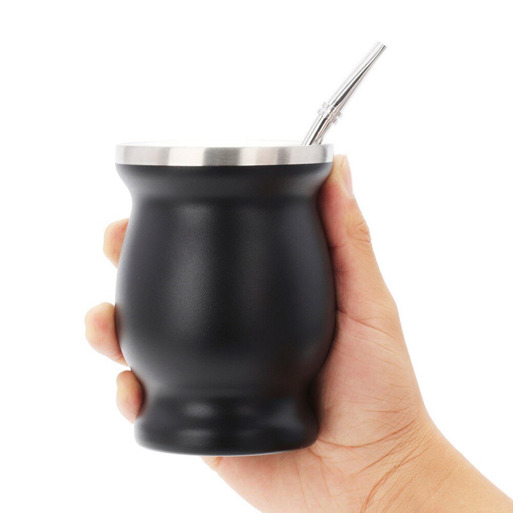 1 Set 230ML Bombilla Set Yerba Mate Gourd Stainless Steel Tea Cup with One Spoon and Brush Heat Insulation Anti Scalding