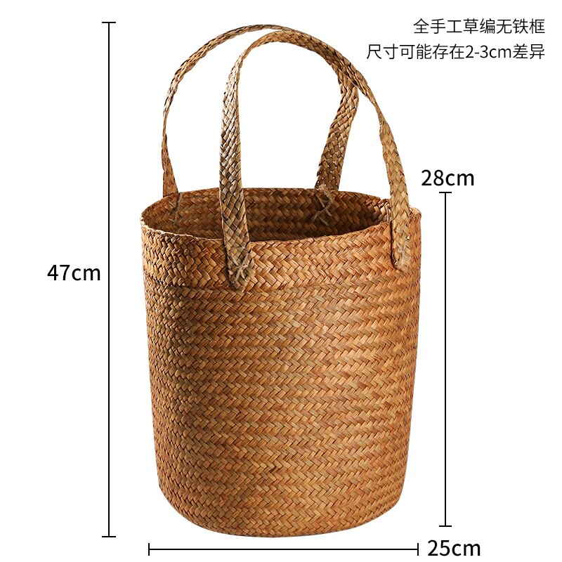 Japanse Stro Breien Opslag Emmer Huishouden Geweven Wasgoed Emmer Met Twee Oren Stro Breien Opslag Mand: New Medium