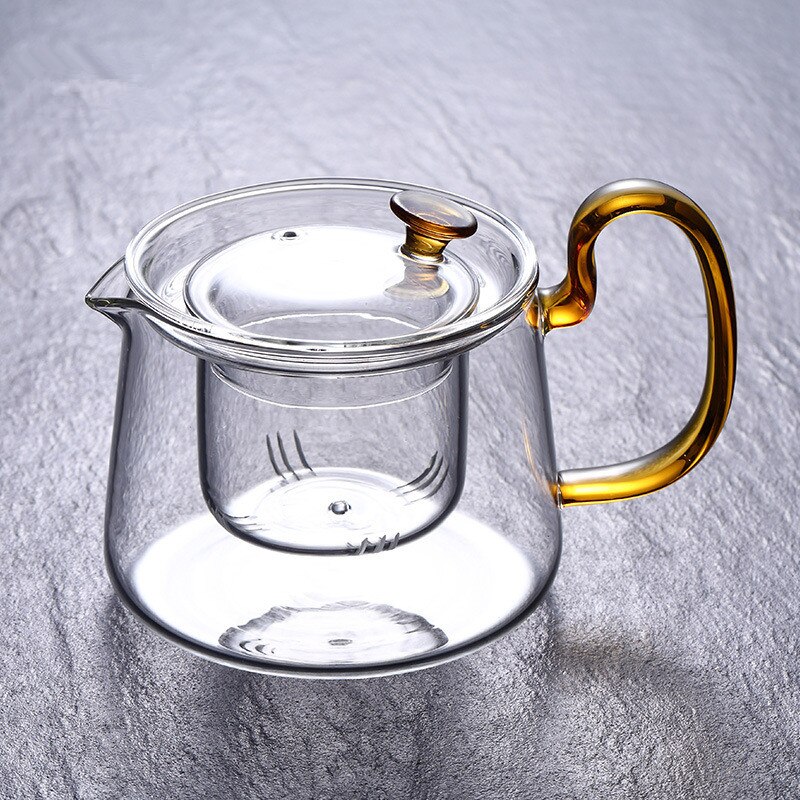 Varmebestandig glas tekande med filter opvarmbar glas vandkedel blomst te sort te kogende tekande: Gul håndtag