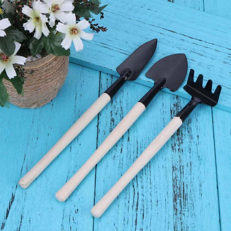 3 st praktisk mini spade spade trädgårdsredskap barn harv spade kratta växt underhåll trähandtag trädgårdsredskap set