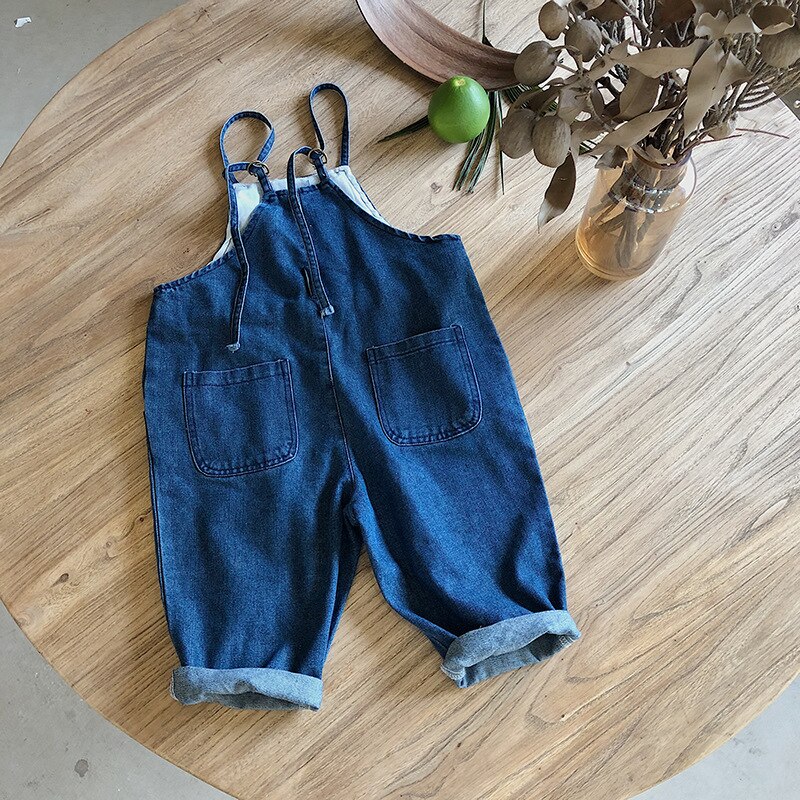 Jesień 2020 moda chłopcy luźny dżins kombinezony dzieci ponadgabarytowych spodnie na szelkach