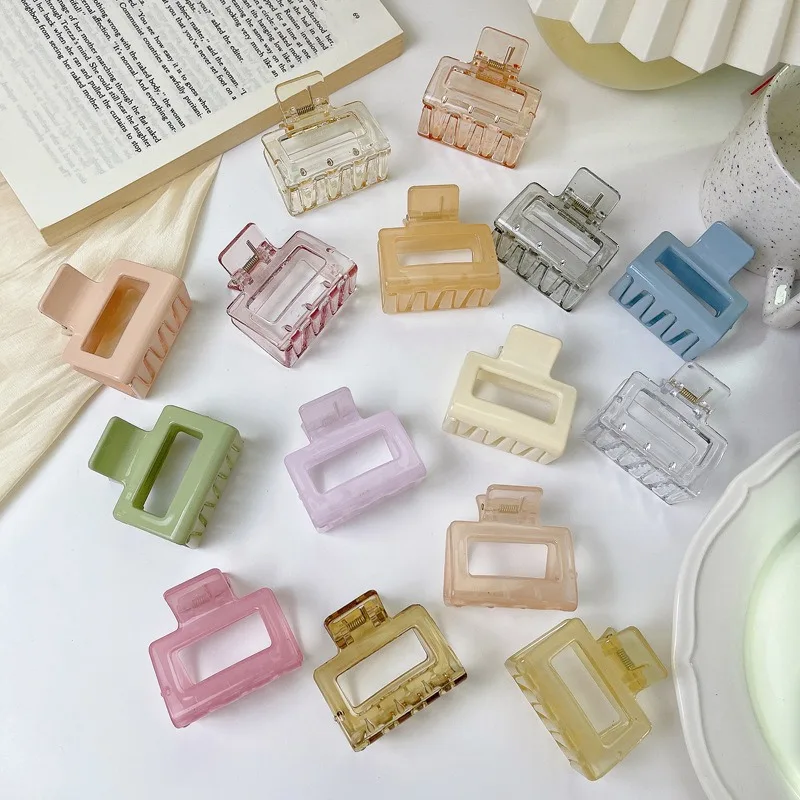 Pinzas cuadradas coloridas para el cabello para mujeres y niñas, horquillas acrílicas elegantes, pasador de tamaño pequeño, pinzas para el cabello de cangrejo, accesorios para el cabello