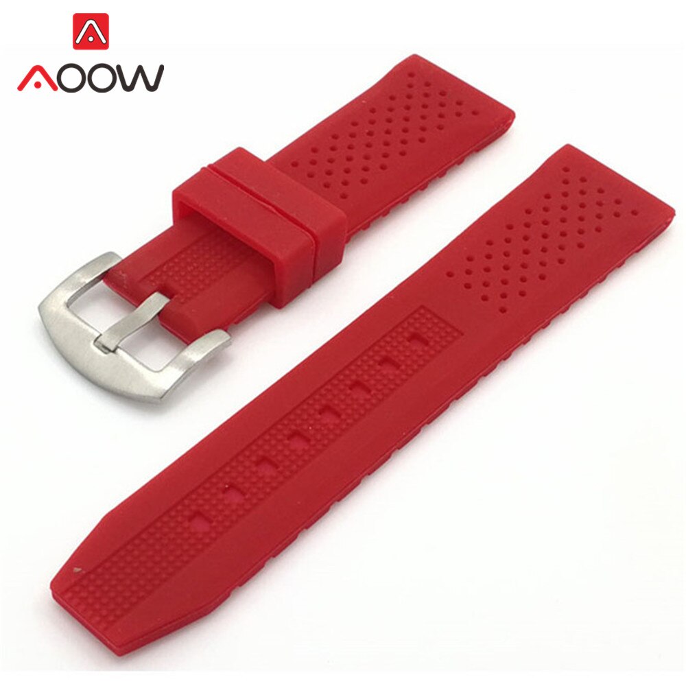 Universele sport waterdichte siliconen horlogeband 16mm 18mm 20mm 22mm 24mm rubberen ademende metalen gesp armbandband riem