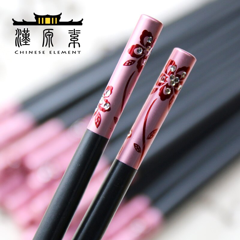 Bordservice legeret sort spisepinde i kinesisk stil spisepinde til nudler: Blomst hemmelig lyserød