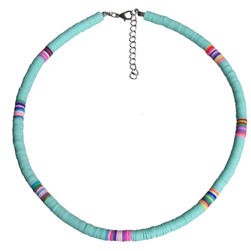 Gargantilla Bohemia con cuentas de barro colorido para playa, collar bohemio de arcilla polimérica de arco iris, joyería ajustable para mujeres y niñas: BL