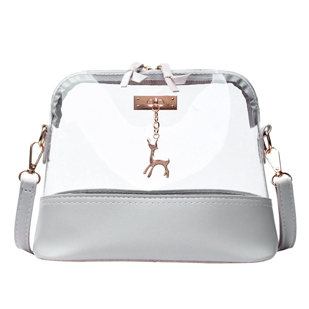 OCARDIAN Bag Women Transparent Fawn Pendant Shell Crossbody Bag Pure color Shoulder Bag handbags Mujer apr5: Gray