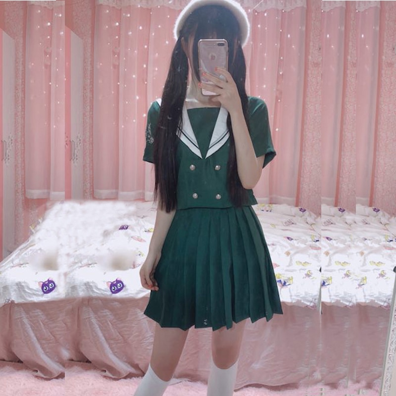 Neue Heiße Japanische Schuluniform Mädchen Koreanische Uniform Schule Tragen Sommer Herbst grün Marine stil Shirt + Felsen Kleidung