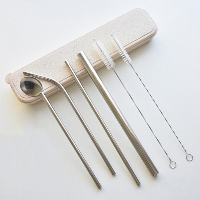 4 Pcs Metal Straw Reusable Stainless Steel Straw Set With Travel Box Cleaning Brush Drink Fruit Juice Wine Milk Tea: 04