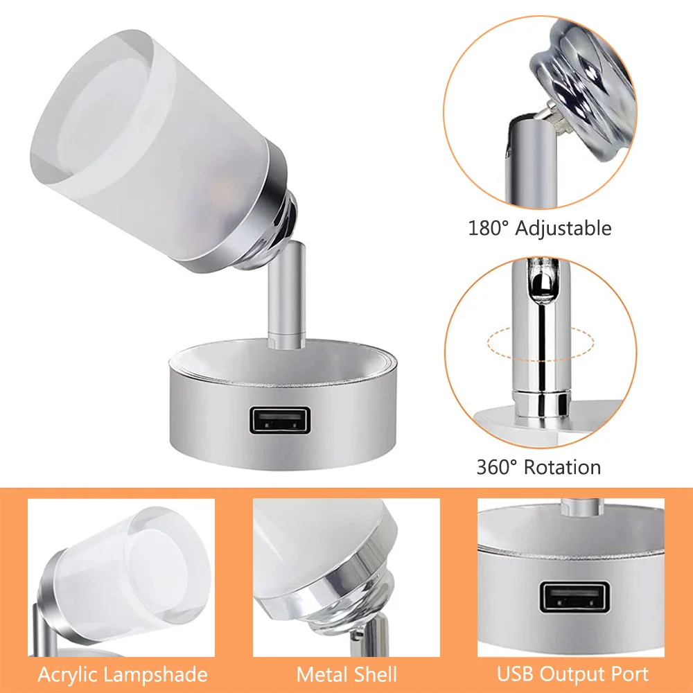 Touch-afbryder  dc 12-24v led-lys til autocamper og 5v usb-enheder til campingvogn, båd, sengelampe, væglampe, led-skabslampe