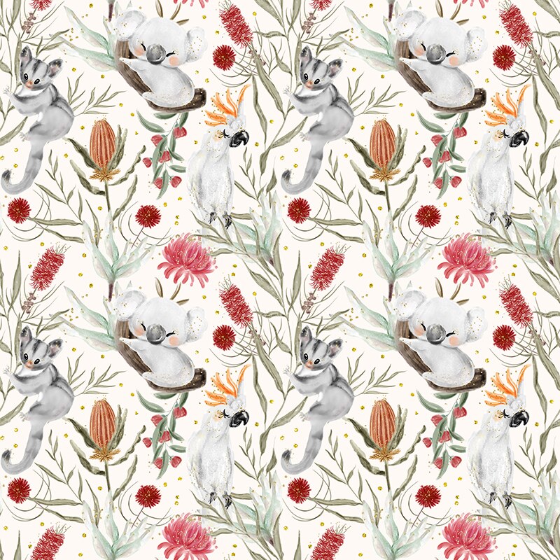 Polyester Satin Fabric Custom Oil Painting Forest Animal Koala Printed Cloth DIY Handmade Textile Bedding Sewing Patchwork: S0374 / 100cmX150cm