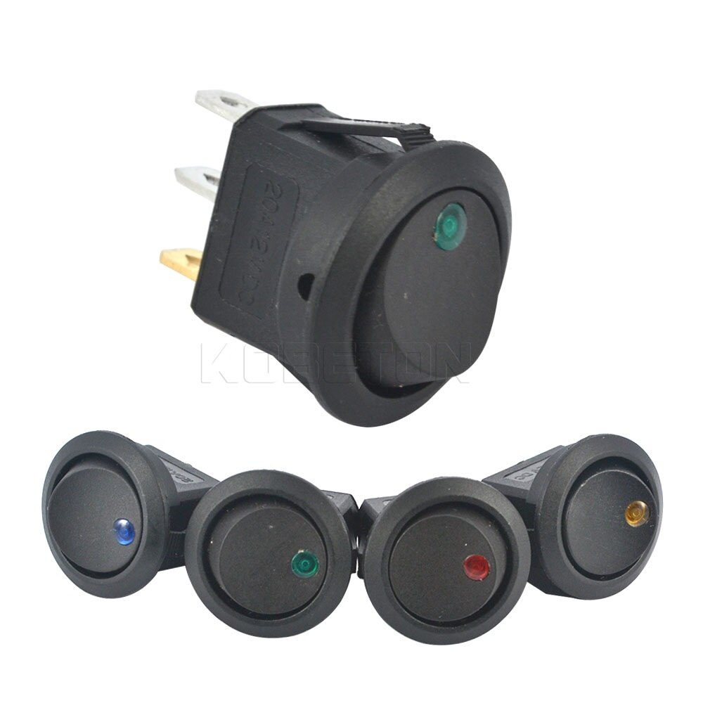 kebidu 12V SPST Switch LED Practical Dot Light Car Boat Round Rocker ON/OFF AC 6A/125V 3A/250V 4 Colors Push Button Switches