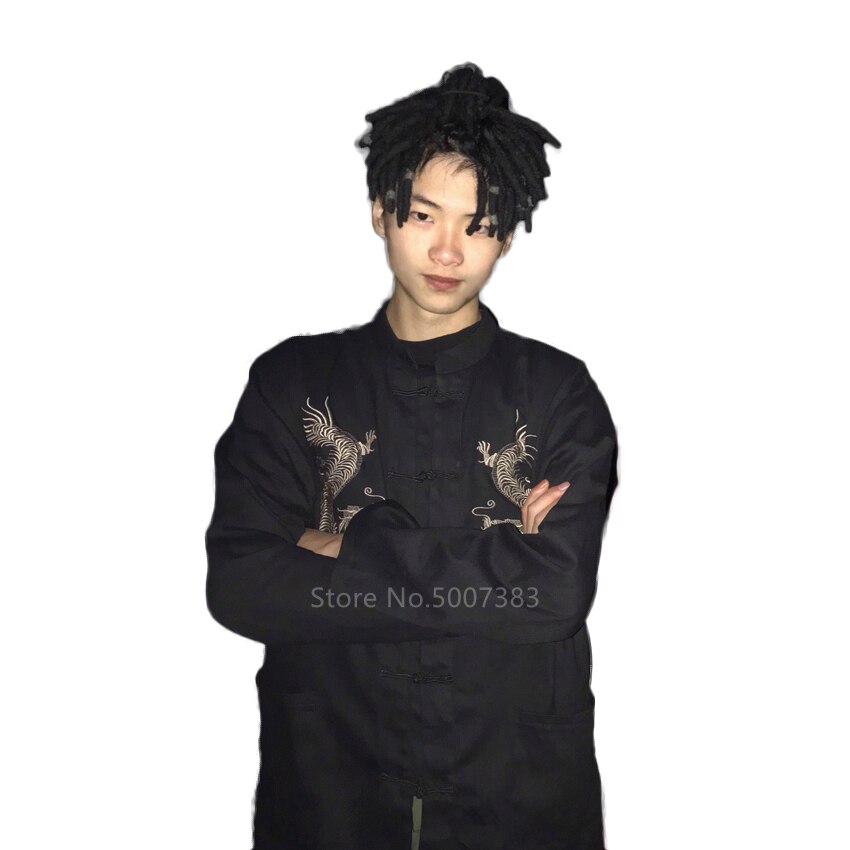 Ropa tradicional china de Bordado de dragón, chaqueta Tang para mujer y hombre, ropa elástica, Kimono, blusa Vintage, Top para parejas,: Color1 / M