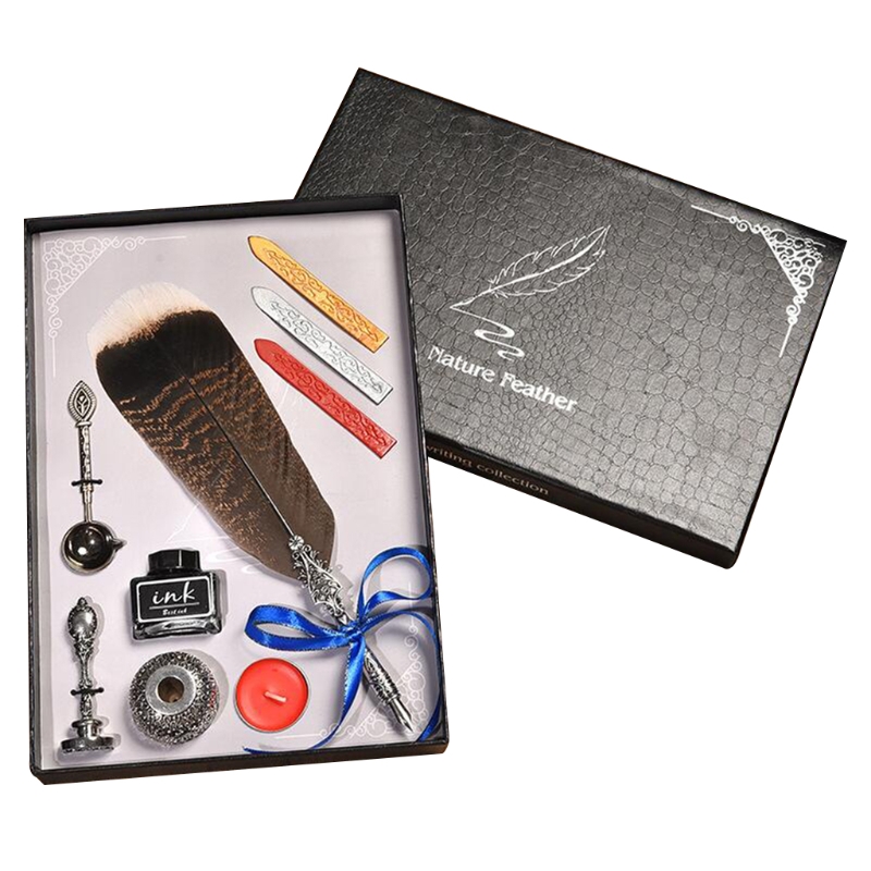 Retro Gothic Style Quill Pen Set Retro Wax Seal Stamp Kit Vintage Box Calligraphy Writing Pen Calligraphy Pen Set