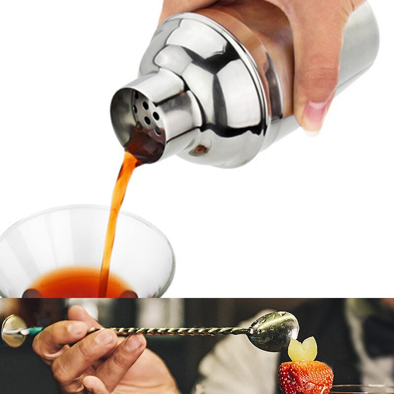 750ml/600ml rustfri bar cocktail shaker sæt barware sæt shaker sæt med træstativ