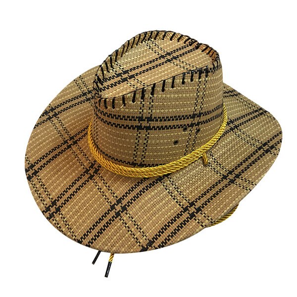 Unisex Western Cowboy Hat For Gentleman SombreroWide Brim Straw Cap L0402: E