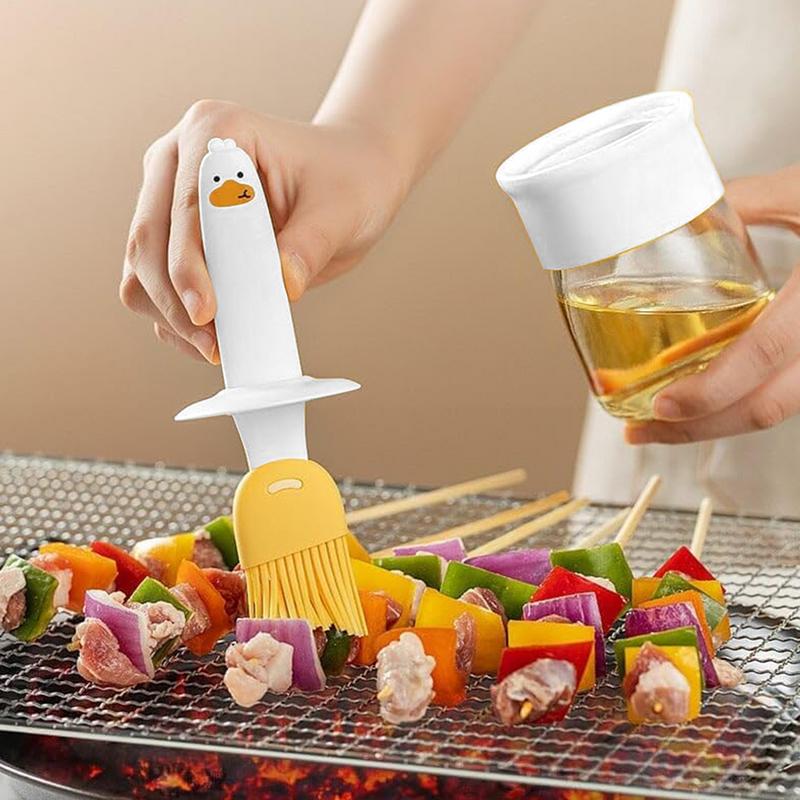 Botella de aceite de pato bonita para cocina, contenedor de aceite de silicona con cepillo, botella dispensadora de aceite, cepillo para hornear, utensilio de cocina