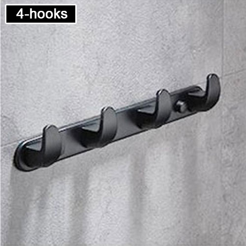 Matt svart väggmonterat klädhängare med 4/5/6 krokar, klädkrok i rostfritt stål, handduksställ krok badrum sovrum kök: 4- krokar