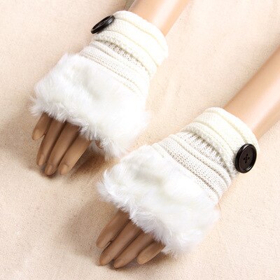 1 Pairs Winter Vrouwen Faux Fur Vingerloze Handschoenen Vrouwelijke Wamer Konijnenbont Half Cover Pols Handschoenen Wanten