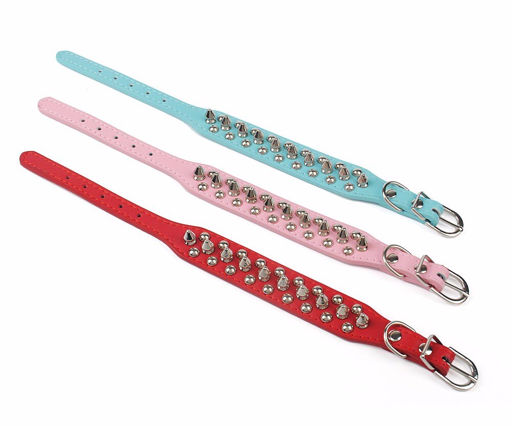 Cats Dog Leather Super Adjustable Leather Rivet Spiked Studded Pet Puppy Dog Collar Neck Strap Show Collar