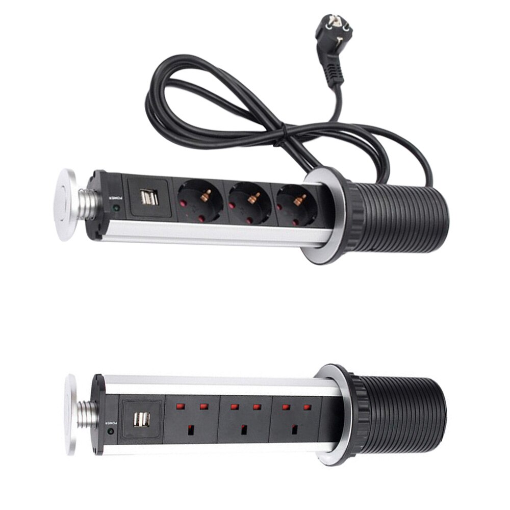 USB EU UK Plug Kantoor Verborgen Desktop Verticale Socket Pop-up Stopcontact Power voor Keuken Tafel Desktop Elektrische socket