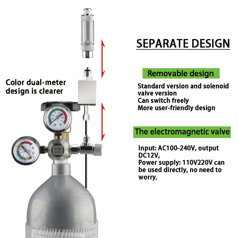 ZRDR-regulador de CO2 para acuario, Kit de válvula de solenoide independiente con contador de burbujas sin retorno, válvula reductora de presión de CO2 para pecera