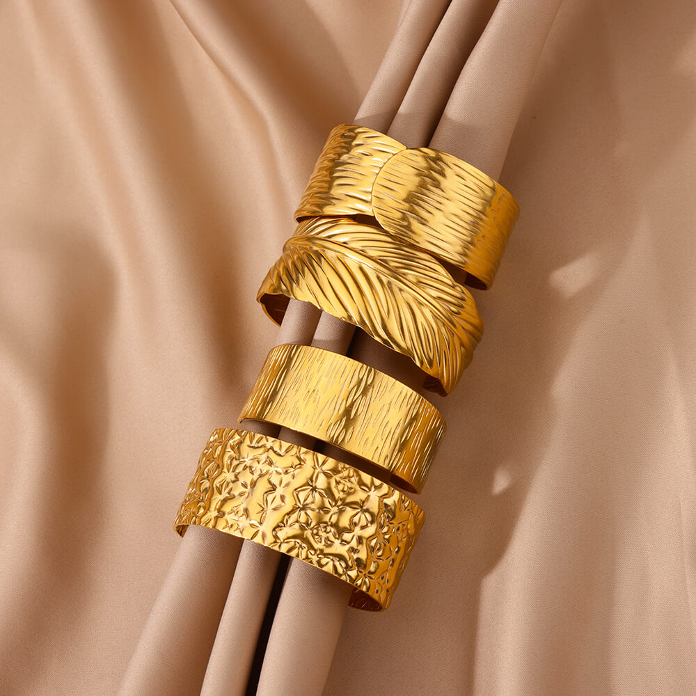 Stainless Steel Wide Bangles for Women Luxury Gold Color Open Chunky Cuff Bangle Bracelet femme Vintage Wedding Jewelry