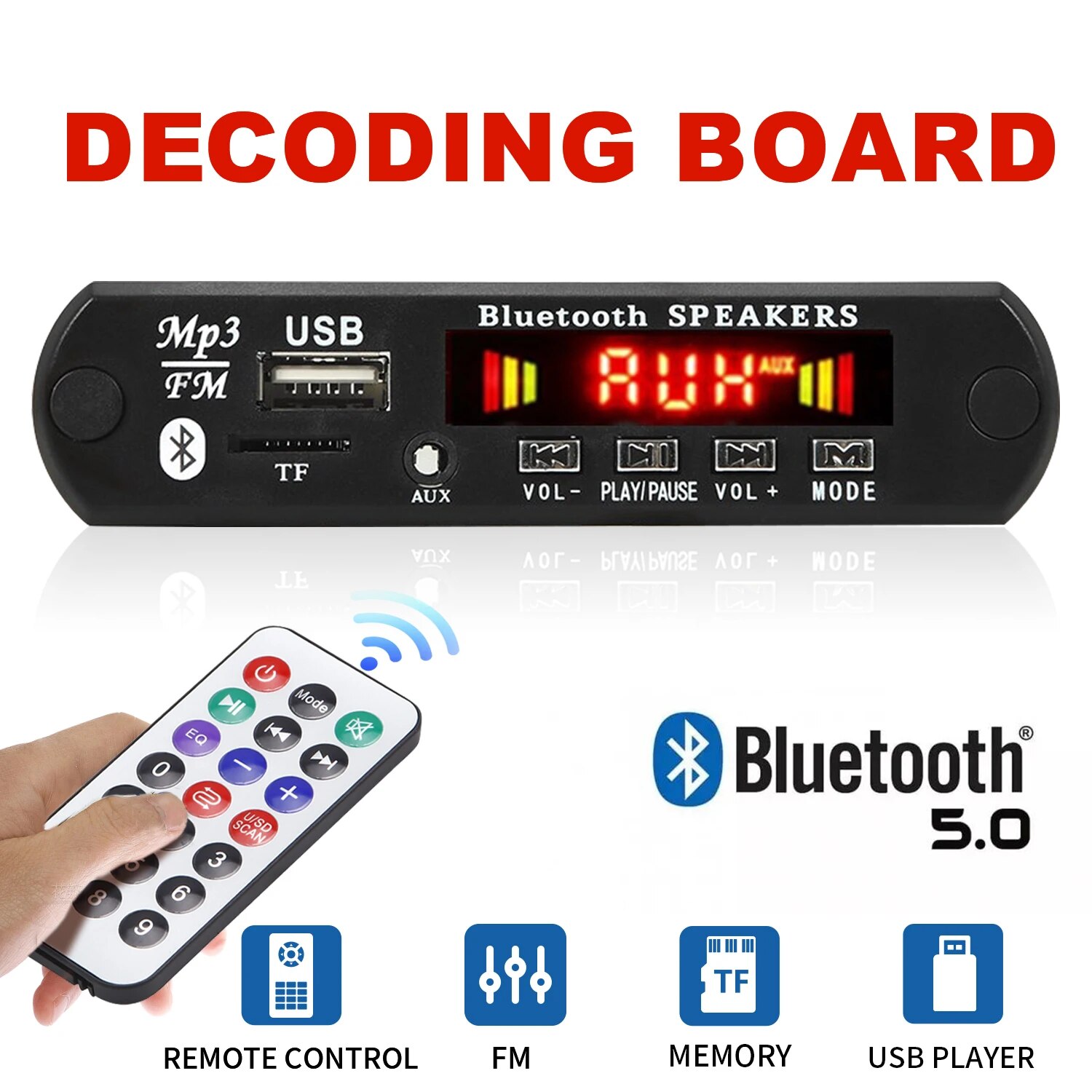 12V Bluetooth 5.0 Odtwarzacz MP3 Bezprzewodowa płyta dekodera Przełączanie folderów USB TF FM Radio Moduł wywołania Zestaw samochodowy do głośnika