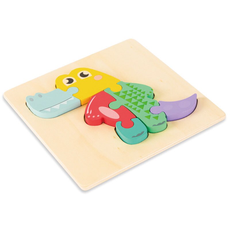 Wooden 3D Puzzles Kids Educational Montessori Toys Wood Cartoon Animals Early Learning Cognition Jigsaw Puzzles Board Girls Boys: crocodile-WT060M