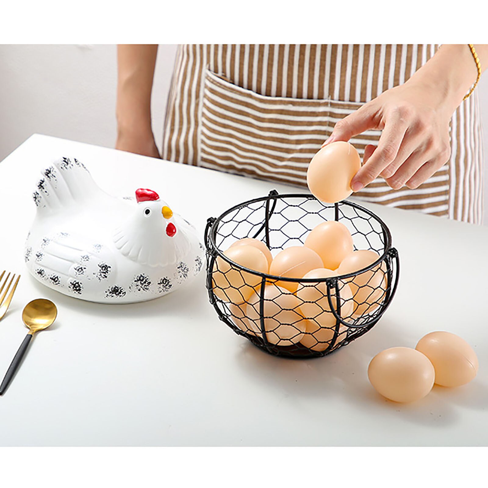 Ceramic Egg Organizer Storage Basket Ceramic Wicker Baskets Decor Kitchen Basket Egg Storage Egg Basket Fruit Container Box #T1G