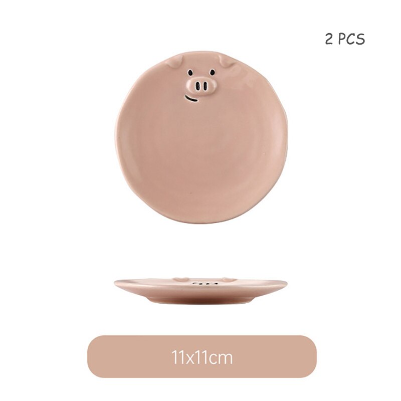 Cartoon Tableware Set Ceramic Japanese Cartoon Breakfast Plates And Bowls Children Dinnerware Set Pig Family Steak Flat Tray 1pc: D