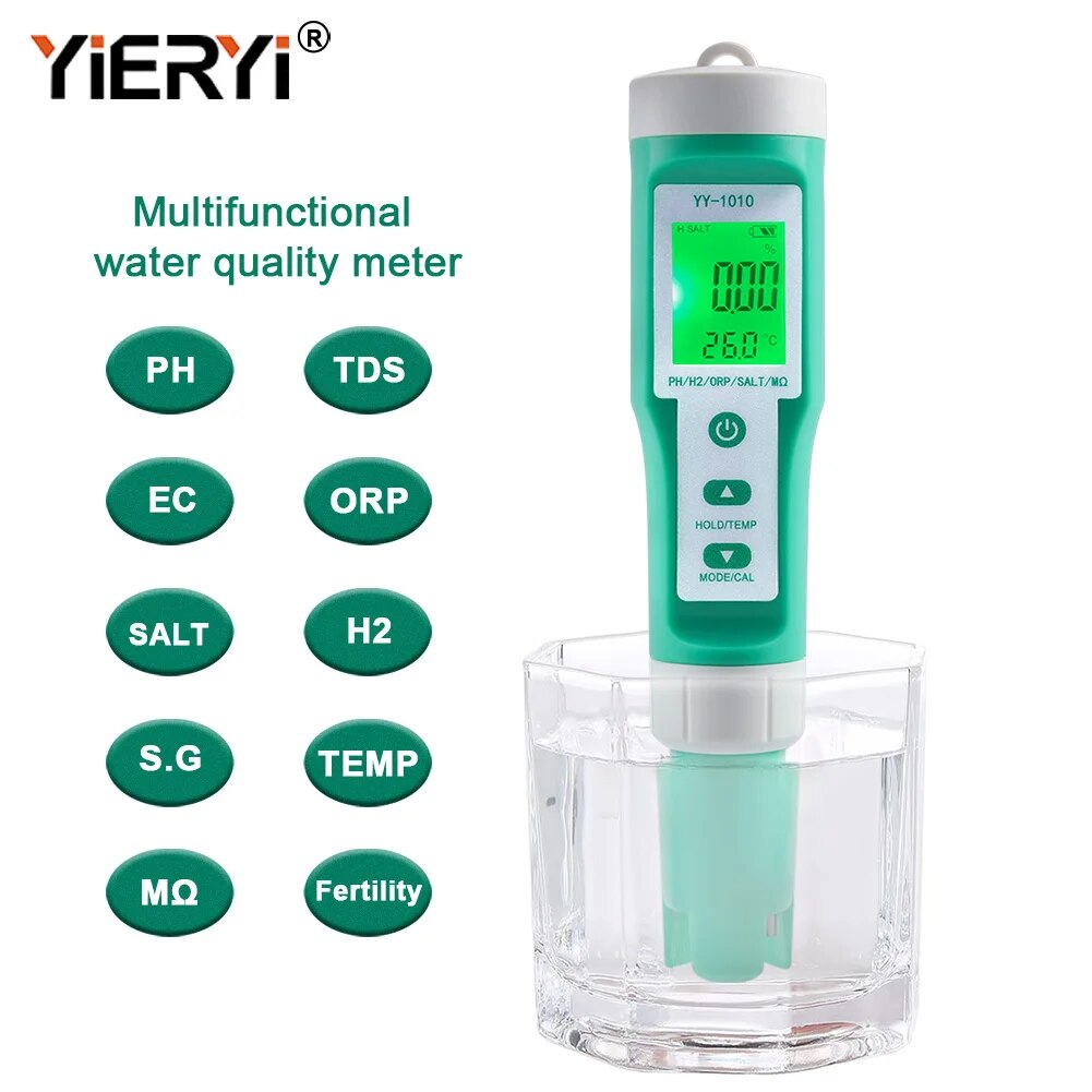 Yieryi tds ec ph Salzgehalt messer orp h2 s.g Temperatur Wasser qualitäts monitor Lösung Dünger widerstands tester für Pools, Aquarien