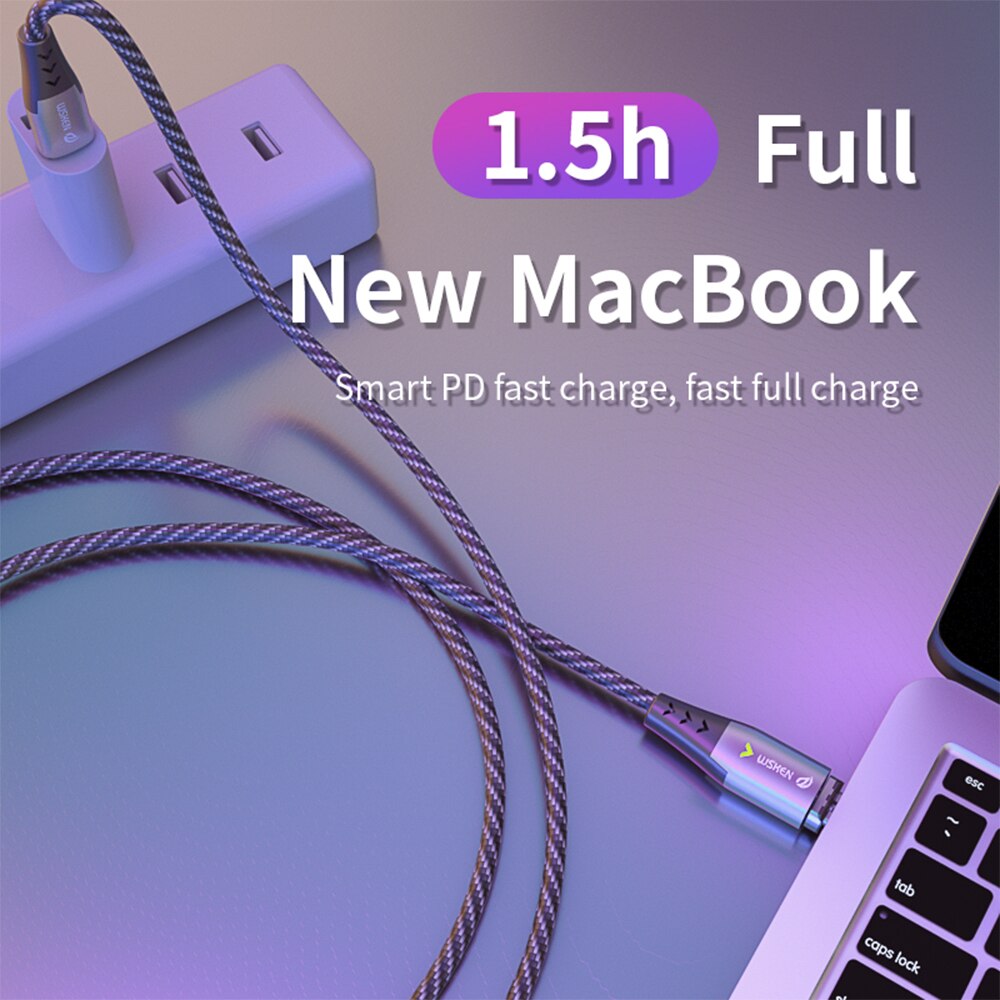 WSKEN 5A magnetyczne rodzaj USB C robić USB C kabel robić macbooka zawodowiec 100W PD magnetyczna ładowarka USB-C typu C przewód zasilający dla Huawei kabel robić transmisji danych